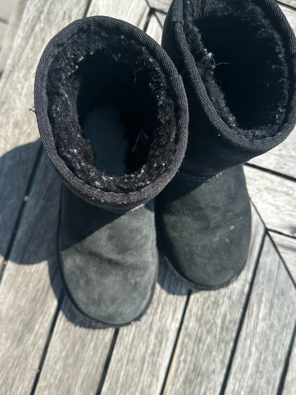 UGG Kids Black Short Fuzzy Lined Boots